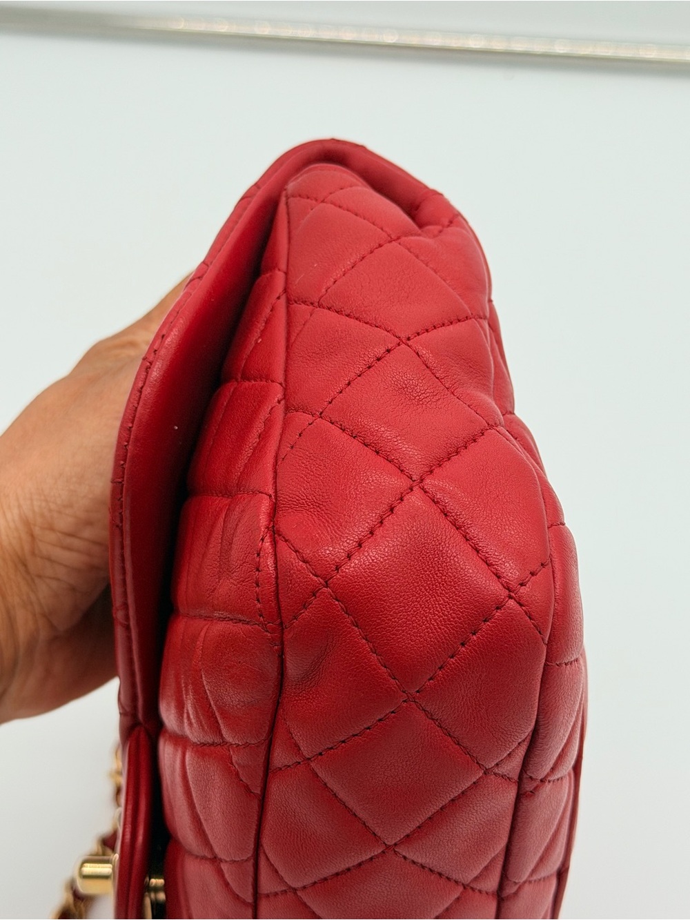 CHANEL Red Quilted Leather Shoulder Bag with Charm Chain COA READY - Picture 7 of 16